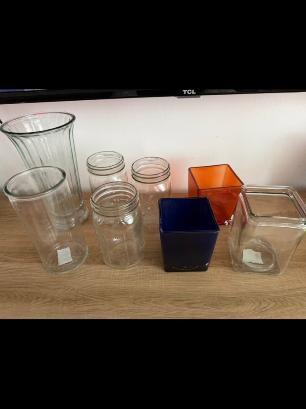 Mixed Glass Vases and Jars - Clear, Cobalt Blue & Orange